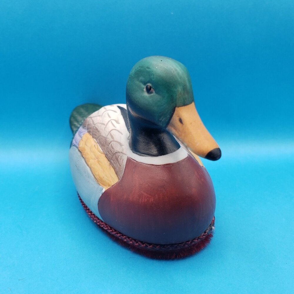 Vintage Ceramic Mallard Duck Lint Brush Waterfowl Desk Decoy 5.5" Colorful VGC